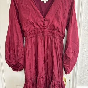 Eesome Burgundy Long Sleeve Dress